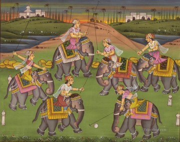indio Painting - Mujeres de la India sobre un elefante jugando a la pelota.